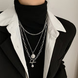 New Trendy Metal Ball Coin Cross Pendant Multi-layer Punk Design Long Chain Necklace For Women Men Jewelry Gifts daiiibabyyy