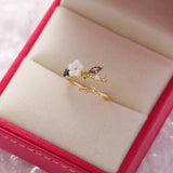 New Fashion Crystal Flower Branch Leaf Adjustable Finger Rings for Women Rose Gold Zircon Open Ring Glamour Wedding Jewelry Gift daiiibabyyy