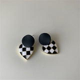 FFLACELL Korean Fashion Simple Metal Black White Chessboard earring For Women Girls Temperament All-match Daily Party Jewelry daiiibabyyy