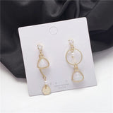 New vintage fantasy resin geometric asymmetrical pearl stud earrings, Korean long tasselled women's earrings 2022 new jewelry daiiibabyyy