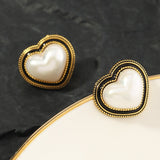 Vintage Simple Imitation Pearl Small Heart Stud Earrings For Women Fashion Temperament Charm Earring Femme brincos Party Jewelry daiiibabyyy