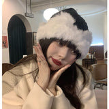 Winter Rabbit Fur Knitted Hat Women Crown Shape Rabbit Fur Decoration Woolen Hat Fashion Plush Warm Women's Winter Hats 2022 daiiibabyyy