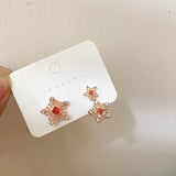 New Fashion Rhinestone Rose Gold color Stars Earrings Asymmetrical Red Zircon Star Drop Cute Earrings Fine Jewelry For Women daiiibabyyy