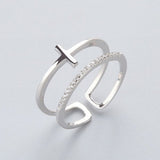 Trend Silver Color Alloy Rhinestone Cross Ring Geometric Heart Adjustable Open Rings For Women Fashion Jewelry Gift Dropshipping daiiibabyyy
