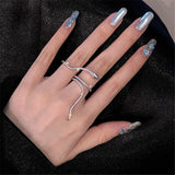 2021 New Cool Snake Shape Rings for Women Adjustable Crystal Rings Wedding Party Simple Geometric Hollow Ring Jewelry Gift daiiibabyyy