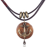 2021 Wholesale Chokers Woman Necklaces Vintage Jewelry Anchor Design Wooden Pendant Long Necklace for Women collares mujer kolye daiiibabyyy