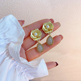 2022 new retro simple Hong Kong style camellia earrings stereo flowers earrings party jewelry gifts for Korean fashion women daiiibabyyy