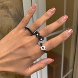 2021 New Fashion Black White Beaded Geometric Flower Finger Rings Set For Women Girls Classic Trendy Simple Ring Gifts Jewelry daiiibabyyy