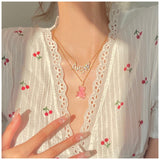 MENGJIQIAO Korean Delicate Shiny Zircon Butterfly  Choker For Women Sweet Angel Letters Crystal Pendant Necklace Jewelry daiiibabyyy