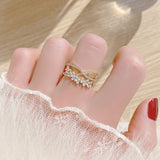 Ins Hot Sale Romantic Double Layers Shine CZ Women Ring Adjustable Cubic AAA Zircon Blue Crystal Finger Rings Wedding Jewelry daiiibabyyy