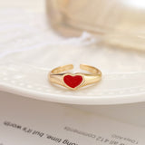 Romantic Simple Red Black Heart-shaped Metal Ring Fashion Cute Wedding Gold Color Ring For Women Punk Party Jewelry Gift daiiibabyyy