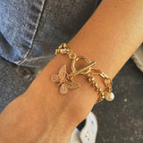 Fashion Butterfly Pendant Double Bead Chain Bracelet for Women 2022 Anklets Hip Hop Pearl Gold Color Link Ot Buckle Foot Jewelry daiiibabyyy