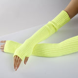 New Long Fingerless Gloves Womens Winter Warmer Knitted Arm Sleeve Fine Casual Soft Girl Goth Clothes Women Punk Gothic Gloves daiiibabyyy