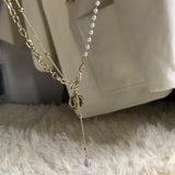 Japanese and Korean geometric metal hollow-out temperament pearl necklace, double simple ladies clavicle chain jewelry daiiibabyyy