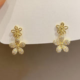2021 New Korean Style Pearl Crystal Flower Earrings For Women Delicate Flower Zircon Stud Earrings Girls Party Jewelry Best Gift daiiibabyyy