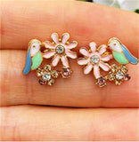 New Trendy Cute Sweet Crystal Flower Stud Earrings for Women Girl Charm Elegant Pearl Flower Birds Earring Wedding Party Jewelry daiiibabyyy