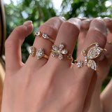 Daiiibabyyy Fashion Rhinestone Flower Butterfly Open Rings For Women New Jewelry Creative Adjustable Ring