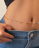 Fashion Colorful Crystal Heart Pendant Females Body Belly Chain Simple Gold Silver Color Thin Chain Bikini Waist Chain For Women daiiibabyyy