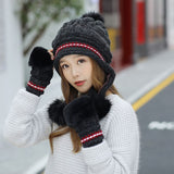 Women's Winter Hats With gloves Fur Hats Pom Poms Ball Beanie Caps Knitting Thick Skullies Female Cap Gorros with Gloves daiiibabyyy