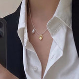 Fashion Pearl Metal Oval Charm Pendants Necklaces For Women Simple Clavicle Chain Bead Chain Choker Trendy Neck Jewelry Gifts