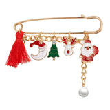 Christmas Tree Tassel Pearl Santa Claus Moon Elk Snowman Bells Gloves Snowflake Pendant 2022 Xmas Brooch Pins New Year Gifts daiiibabyyy