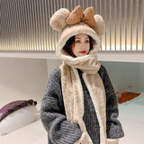 Women Stitching Color Cute Scarf 100% Wool Cold and Warm Hat  Autumn and Winter Love Scarf Winter Skiing All-in-one Hood daiiibabyyy