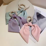 Solid Color Bow Streamers Hair Rope Ponytail Holder Hair Scarf Bowknot Elastic Hair Bands Ribbon Pearl Hair Scrunchies daiiibabyyy