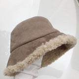 Winter Women Bucket Hat Wool Fleece Fisherman Caps  Suede Artificial Fur Thick Warm Plush Female Cap Sunscreen Panama Cap daiiibabyyy