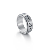 Daiiibabyyy Rotatable Titanium Steel Ring Retro Silver Color Star Moon Matte Rings Punk Women Men Prom Stress Reliever Finger Jewelry