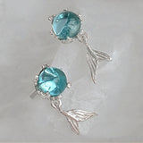 Blue Rhinestone Whale & Dolphin Mermaid Tail Stud Earrings for Women Wedding Earrings Ear Pierced Dangle Earing daiiibabyyy