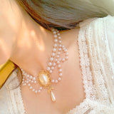 MENGJIQIAO New Vintage Style 2 Layers Pearl Choker Necklace For Women Elegant Bowknot Pendant Wedding Necklace Jewelry daiiibabyyy