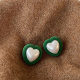 FFLACELL Fashion Vintage Green,Khaki,Black Geometric Plush Love-Heart Pearl Earrings Female Personality All-match Party Jewelry daiiibabyyy