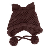 2022  New Hot Sale Cat Ears Women Hat Knitted Acrylic Warm Winter Beanie Caps Crochet Fur Women's Birthday Gifts Winter Gift daiiibabyyy