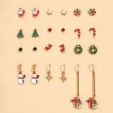 8pair/set Christmas Earrings Cute Santa Claus Snowman Christmas Tree Bell Stud Earrings For Women Fashion Party Jewelry Gifts daiiibabyyy