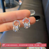 S925 Silver Needle Full of Diamonds Multiple Small Circle Pendant Earrings New Jewelry Fashion Party Unusual Earrings for Woman daiiibabyyy
