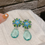 Daiiibabyyy Statement Fashion Transparent Blue Flower Waterdrop Crystal Dangle Earrings For Women 2023 New Pendientes