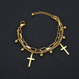 Daiiibabyyy Stainless Steel Layered Golden Pendant Bracelet For Women Retro Punk Gothic Portrait Coin Cross Pearl Bracelet Jewelry