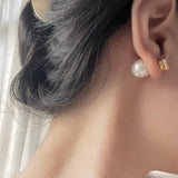 Daiiibabyyy Luxury Shiny Full CZ Zircon Ball Drop Earrings for Women White Imitation Pearl Statement Earring Wedding Bridal Jewelry
