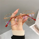 Vintage New Oval Metal Frame Glasses Women Fashion Optical Myopia Blocking Eyewear Popular Reading Anti-blue Light Eyeglasses daiiibabyyy