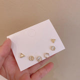 Daiiibabyyy 6pcs Korean Elegant Cute Geometric Heart Stud Earrings for Women Fashion Sweet Cute Set Earring Aesthetic Jewelry Gifts