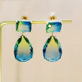 Daiiibabyyy Luxury Blue Green Series Crystal Water Drop Earrings For Women Personality New Designers Jewelry Wholesale