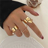 Hiphop Punk Silver Color Long Tassel Chain Rings for Women Men Fashion Metal Adjustable Open Finger Rings Set Gift Jewelry daiiibabyyy