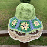 2022 Summer New Straw Hat Japanese Flower Handmade Crochet Caps Panama UV Protection Sun Visor Beach Hats Women