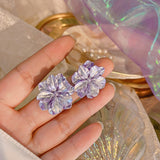Daiiibabyyy Unique Design Purple Flowers Butterfly Drop Earrings for Women Sweet Fairy Mystery Shiny Crystal Resin Yarn Earring Jewelry