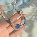 Daiiibabyyy Exquisite design flower butterfly glass bead double layer necklace personality cold style female clavicle chain accessories