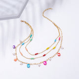Daiiibabyyy Fashion Gold Plated Chain Star Moon Cartoon Sun Heart Pendant Necklace For Women Female Boho Multilevel Artificial Pearl Jewelry