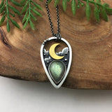 Daiiibabyyy  Vintage Water Droplets Blue Stone Moon Pendant Necklace Bohemian Metal Hollow Carving Statement Chains Necklace for Women daiiibabyyy