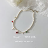 Daiiibabyyy Beaded NecklaceNiche DesignFrench Vintage Stacked Freshwater Pearl NecklaceWomen's Metal PendantLockbone ChainNecklace