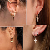 Daiiibabyyy Gold Color Piercing Pendant Hanging Earrings for Women Trend Rivet Sword Butterfly Ankh lobe Hoop Earing Ear Accessories Jewelry