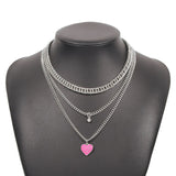 Daiiibabyyy Vintage Gold Color Punk Chain Necklace For Women Female Fashion Multilevel Crystal Beads Oil Drop Red Heart Pendant Jewelry Gift
